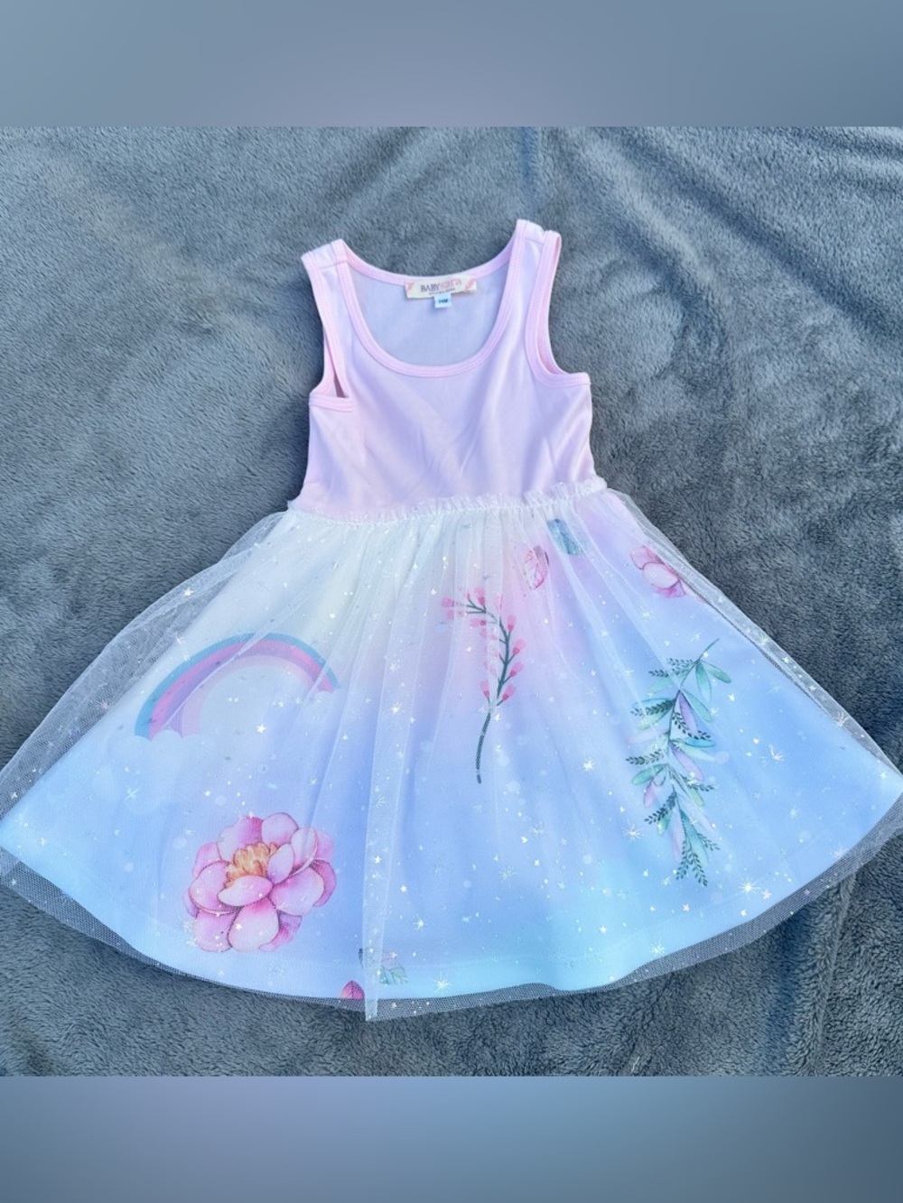NWOT! Baby Sara Whimsical Tulle Sparkle Dress -Rainbow & Floral Print- 24 months